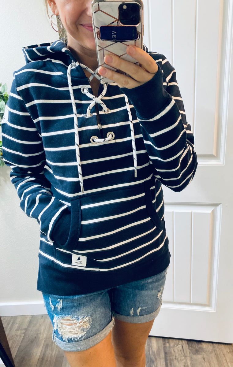 Preorder Wanakome Navy Striped Tie Up Hoodie Included in SALE