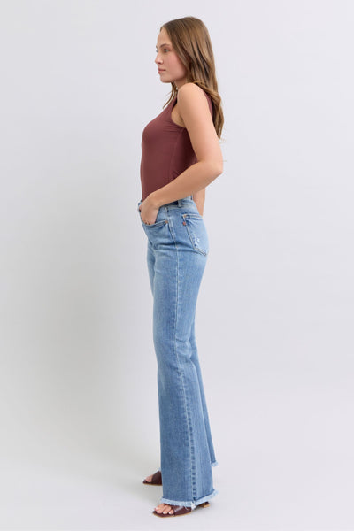 Judy Blue Midwash Raw Hem Bootcut Jeans