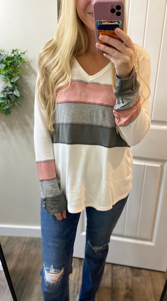 Mauve/Grey Striped Top