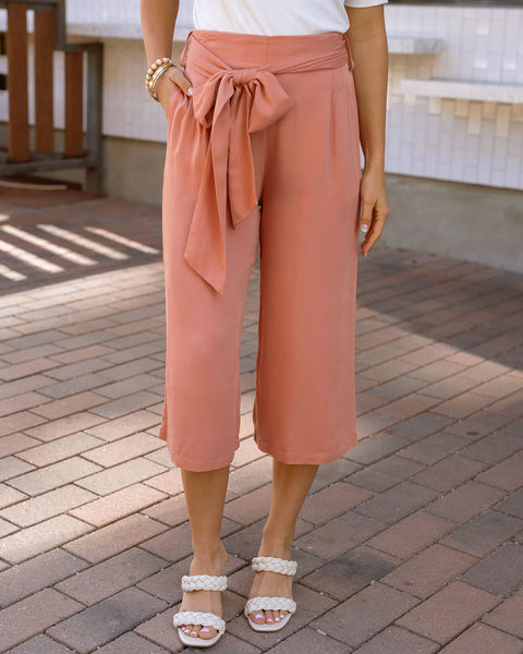 Dusty Coral Cropped Wide Leg Pants