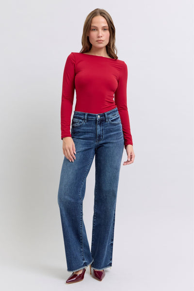 Judy Blue Dark Raw Hem Mid Rise Jeans