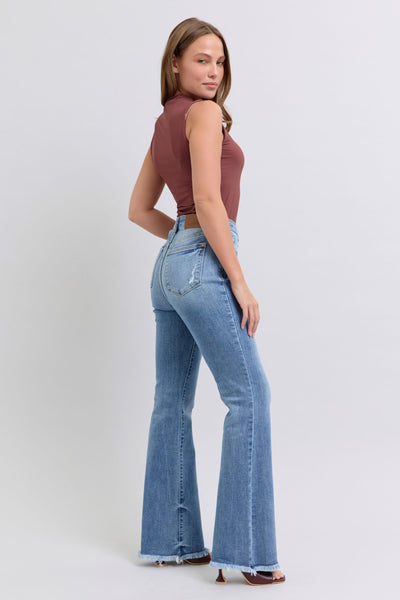 Judy Blue Midwash Raw Hem Bootcut Jeans