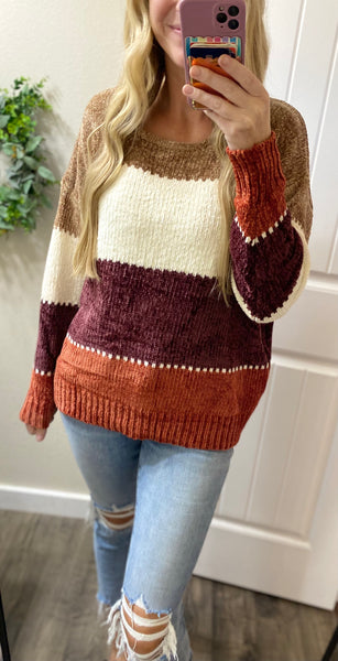 Fall Rust Colorblock Sweater