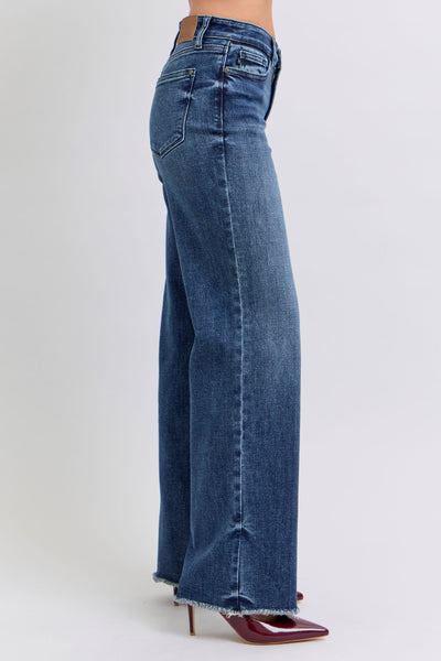 Judy Blue Dark Raw Hem Mid Rise Jeans