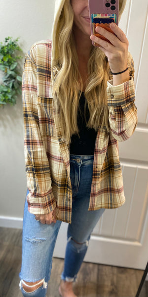 Saffron Plaid Button Up Hooded Flannel