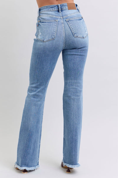 Judy Blue Midwash Raw Hem Bootcut Jeans