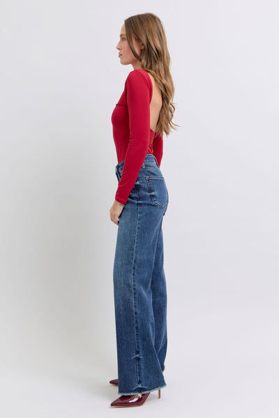 Judy Blue Dark Raw Hem Mid Rise Jeans