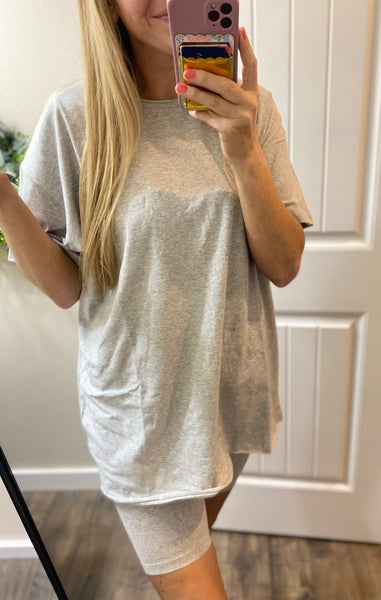 Oversized Round Neck Tee and Bike Shorts Set