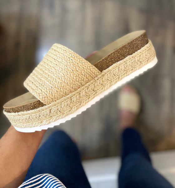 Single Band Espadrille Flatform Slide Sandals