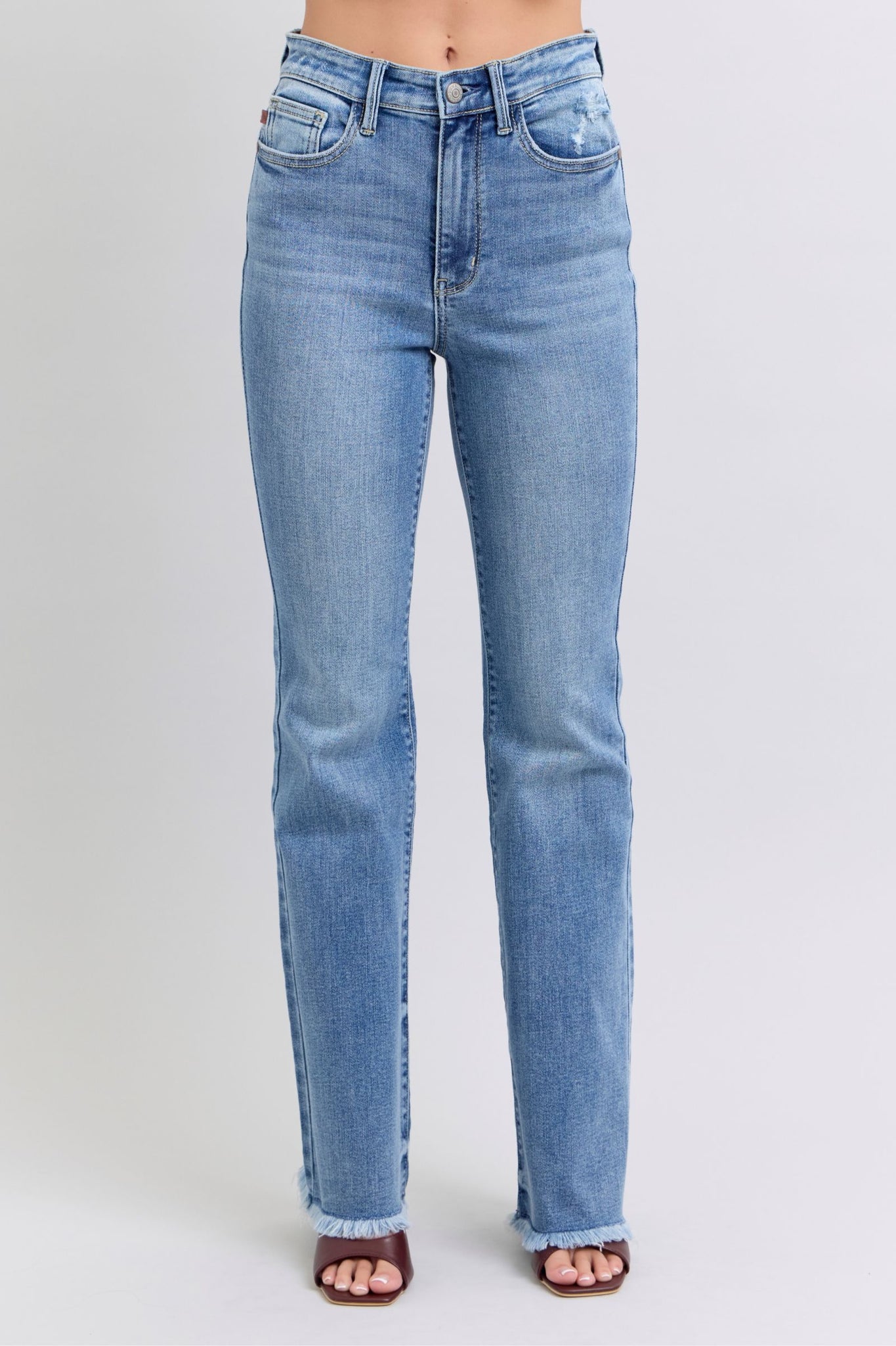 Judy Blue Midwash Raw Hem Bootcut Jeans