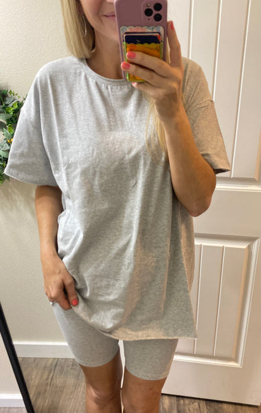 Oversized Round Neck Tee and Bike Shorts Set