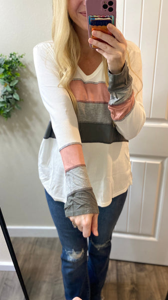 Mauve/Grey Striped Top