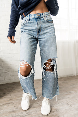 Ampersand Ave Distressed Wide Leg Denim