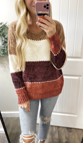 Fall Rust Colorblock Sweater