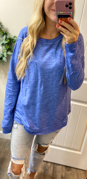 Blue Boatneck Long Sleeve Top