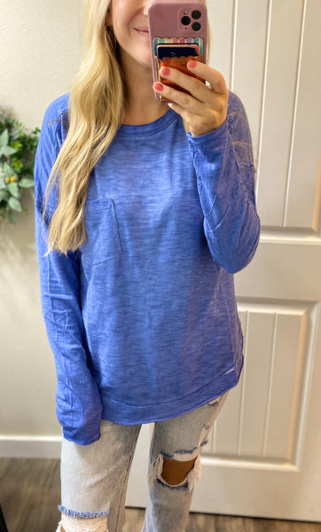 Blue Boatneck Long Sleeve Top