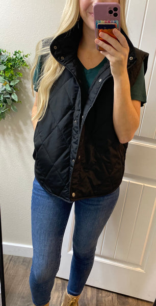 Puffer Quilted Vest in Black