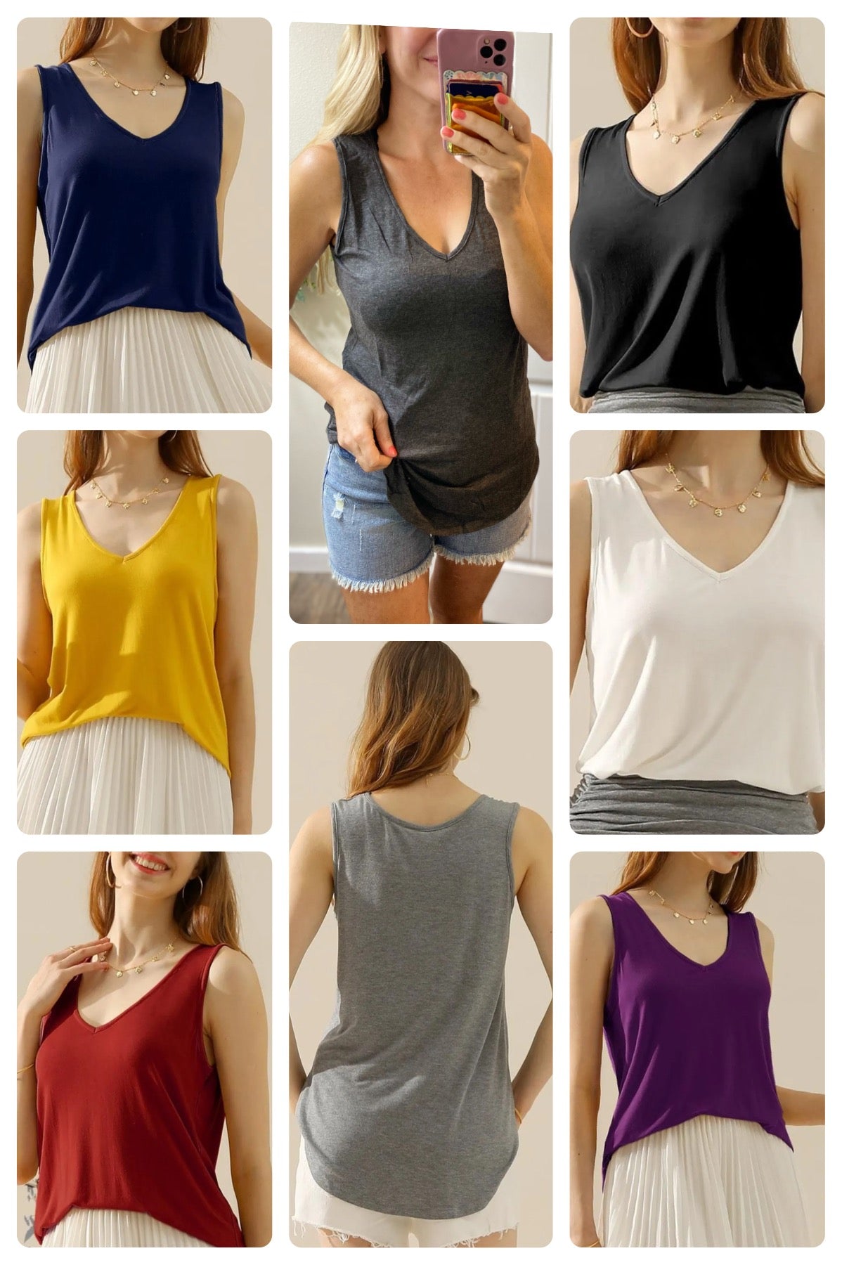 V-neck Curved Hem Flowy Tank