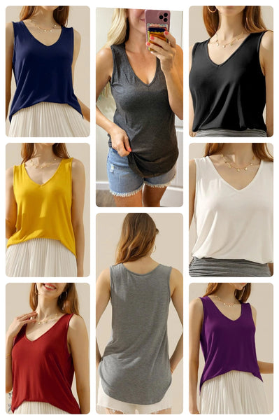 V-neck Curved Hem Flowy Tank