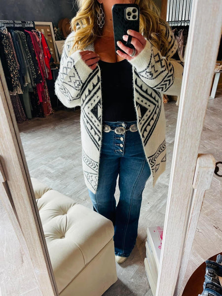 Plush Black Aztec Cardigan