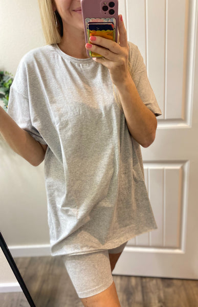 Oversized Round Neck Tee and Bike Shorts Set