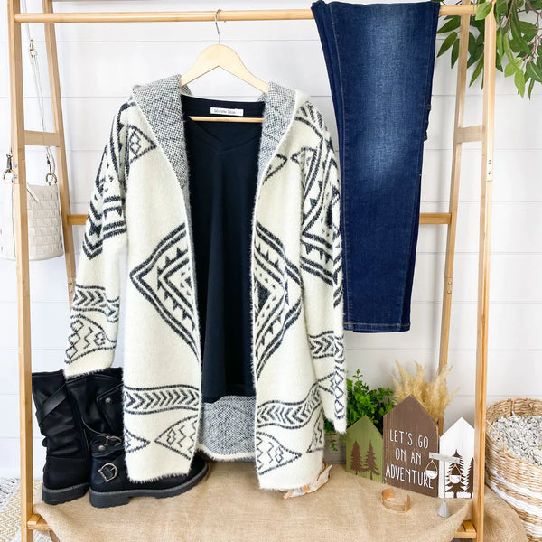 Plush Black Aztec Cardigan