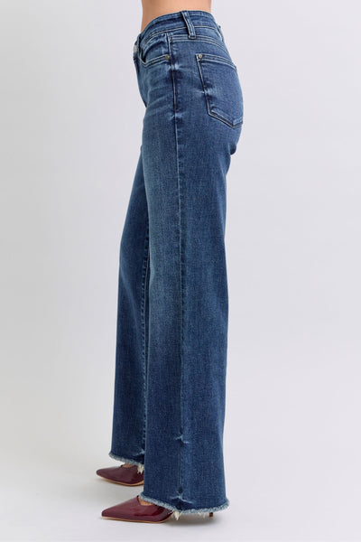 Judy Blue Dark Raw Hem Mid Rise Jeans