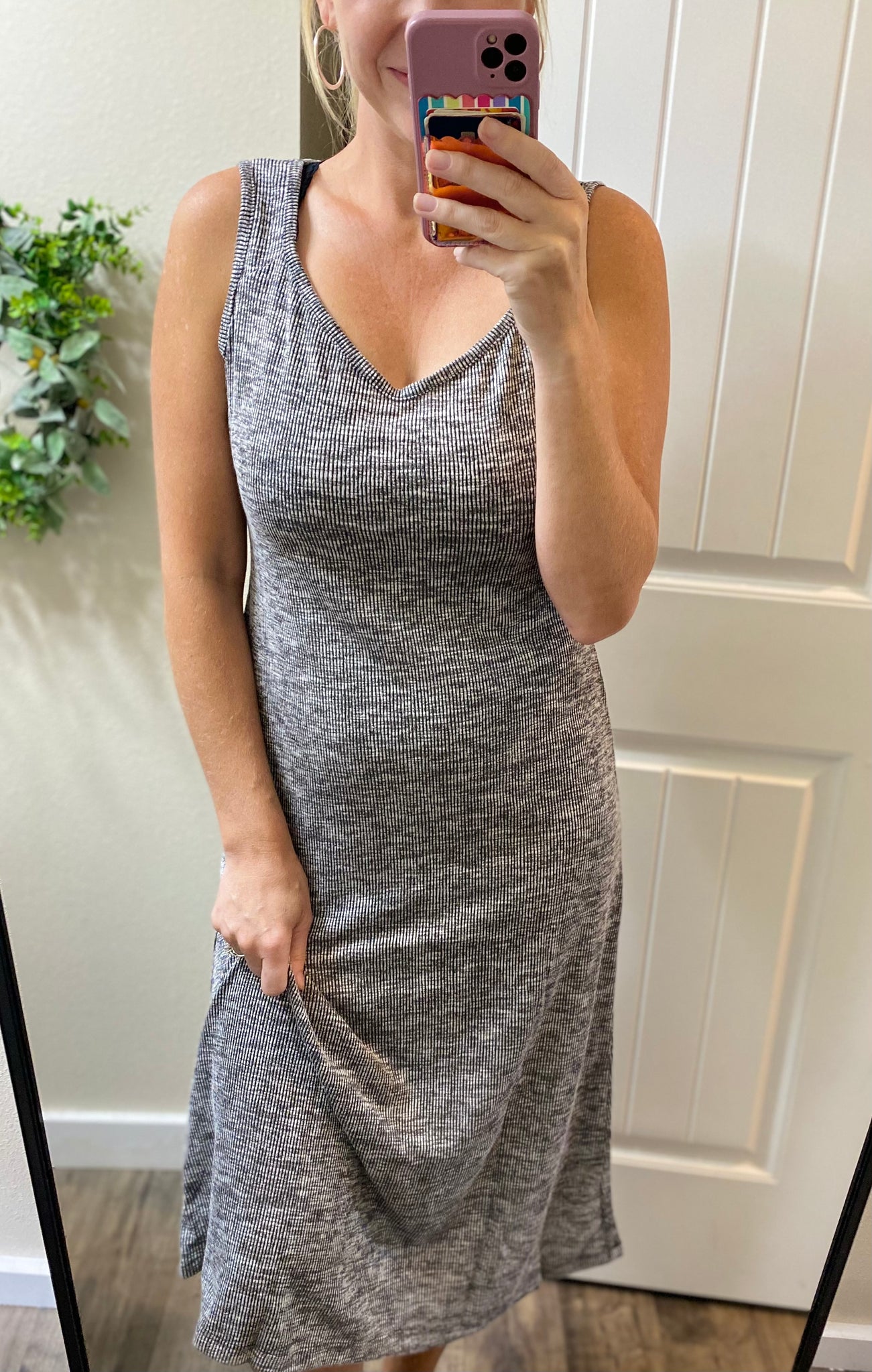 Ribbed Charcoal A-Line Dress