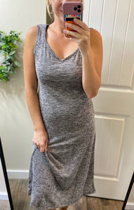 Ribbed Charcoal A-Line Dress