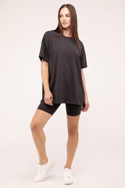 Oversized Round Neck Tee and Bike Shorts Set