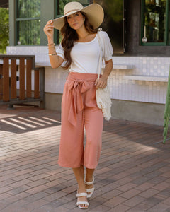 Dusty Coral Cropped Wide Leg Pants