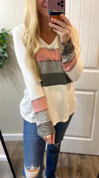 Mauve/Grey Striped Top