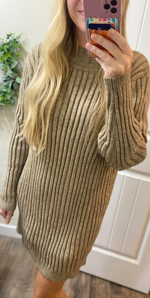 Mocha Ribbed Sweater Dress