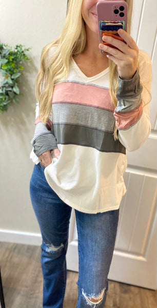 Mauve/Grey Striped Top