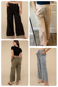 Washed Linen Cargo Pants