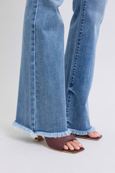 Judy Blue Midwash Raw Hem Bootcut Jeans