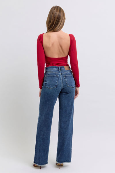 Judy Blue Dark Raw Hem Mid Rise Jeans