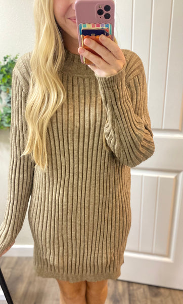 Mocha Ribbed Sweater Dress