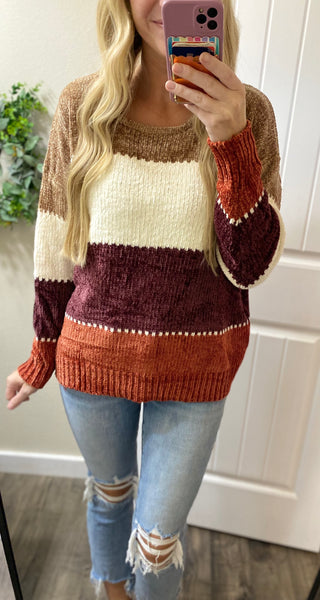 Fall Rust Colorblock Sweater