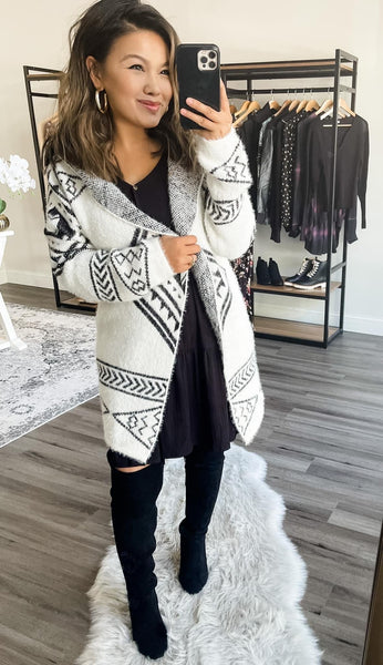 Plush Black Aztec Cardigan