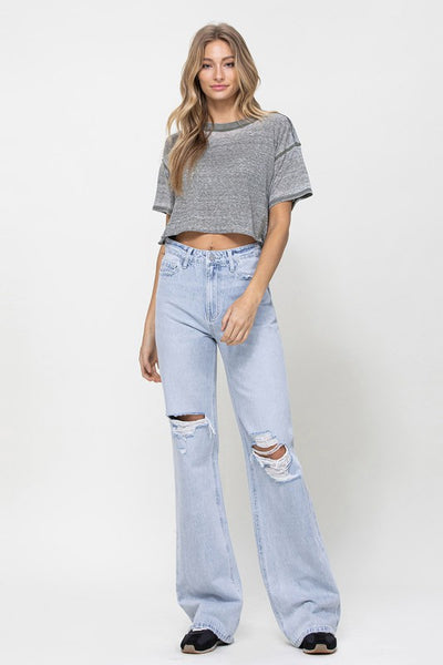 Vervet Lightwash Vintage Distressed Wide Leg Flare Denim