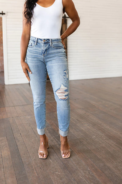 Judy Blue Midwash Mid Rise Distressed Boyfriend Jeans