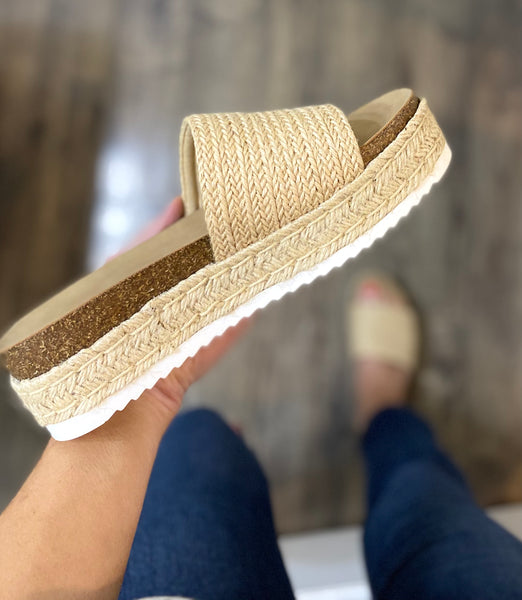 Single Band Espadrille Flatform Slide Sandals