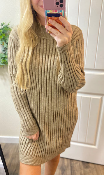 Mocha Ribbed Sweater Dress