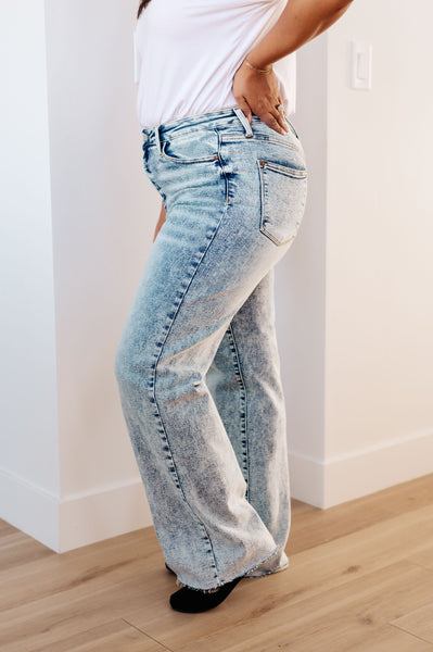 Judy Blue Acid Wash Raw Hem Wide Leg Jeans