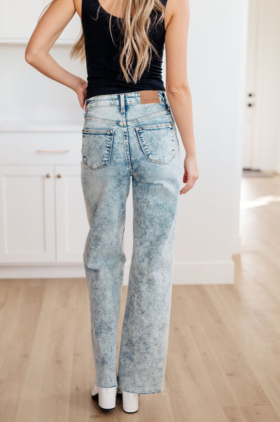 Judy Blue Acid Wash Raw Hem Wide Leg Jeans