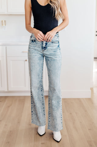 Judy Blue Acid Wash Raw Hem Wide Leg Jeans