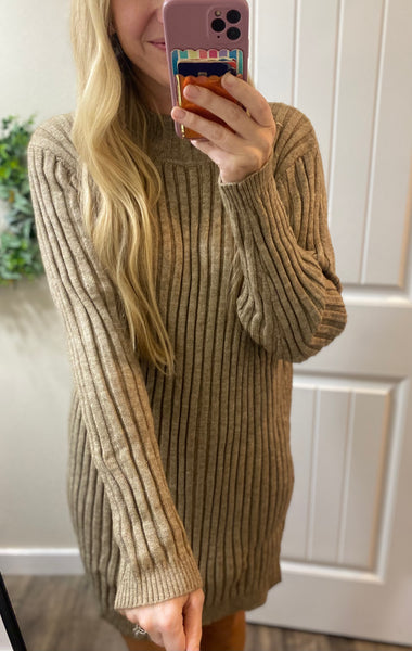 Mocha Ribbed Sweater Dress