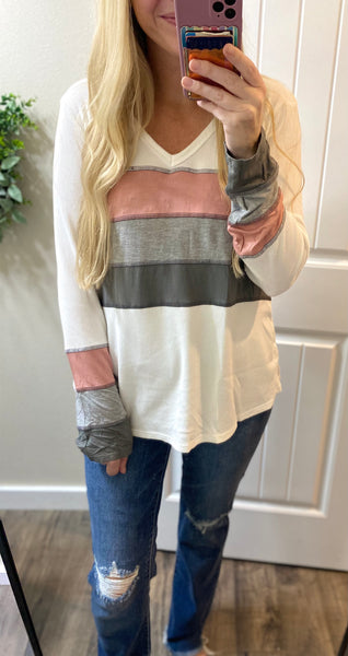 Mauve/Grey Striped Top