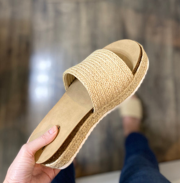 Single Band Espadrille Flatform Slide Sandals